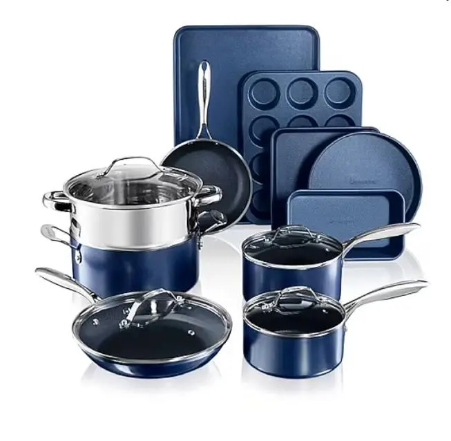 Granitestone 15-Piece Nonstick Cookware Set with Lids, Complete Kitchen Essentials for Every Family, Durable, Non Toxic, Easy to Clean, Even Heating, Oven & Dishwasher Safe