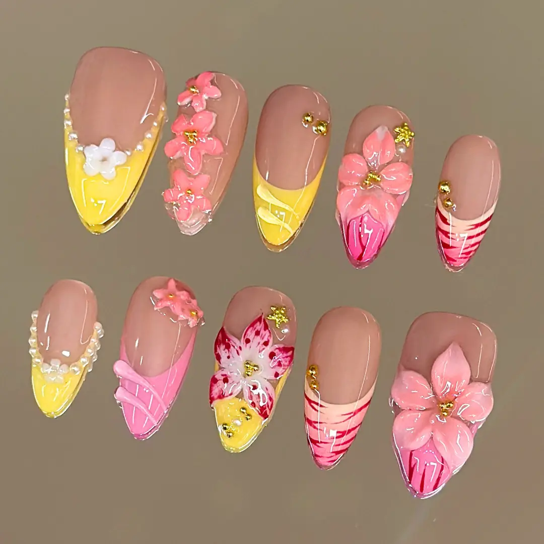 NailVesta SAKURA MACARON – 100% Handcrafted 3D Press-On Nails | Reusable, Long-Lasting, Salon-Quality
