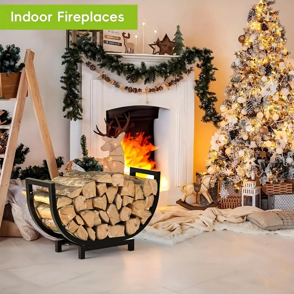 Metal Firewood Rack, Heavy Duty Firewood Log Holder for Indoor Outdoor, Large Capacity Wood Basket for Fireplace Wood Storage