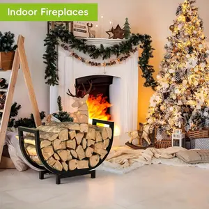 Metal Firewood Rack, Heavy Duty Firewood Log Holder for Indoor Outdoor, Large Capacity Wood Basket for Fireplace Wood Storage