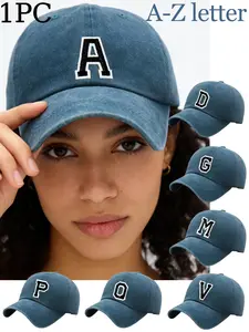 1PC Unisex Vintage Washed Baseball Cap, Personalized Cap, Customizable A-Z Letters, Adjustable Buckle, Outdoor Cycling Hiking Sun Protection Hat