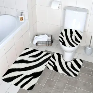 2D Flat, Bathroom Mat Set[New Arrival] 2D Flat 3pcs Set of Zebra Pattern Digital Print Quick-dry Bathroom Floor Mats, Including Toilet Lid Mat, Toilet U-shaped Mat, Made of Flannel Material with a Soft Surface. Decorative Sign& Plaque, 2D Flat