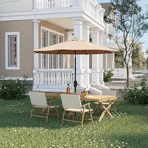 10 Ft Patio Umbrella with Solar Lights,Outdoor Large Umbrella Tilt Crank&8 Sturdy Ribs UV Protection for Pool, Deck, Patio,Table,Backyard, Garden
