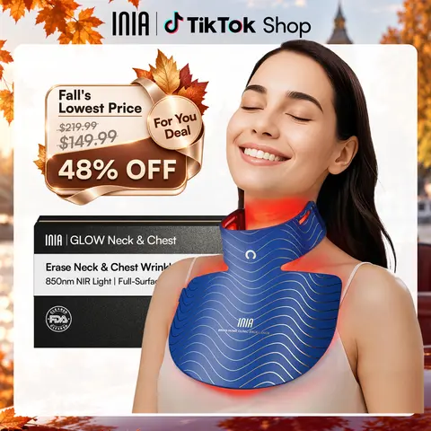 [New Color Drop] INIA GLOW Neck & Chest Red Light Mask – 850nm NIR LED Mask for Wrinkle & Spot Reduction, Lift & Firm in 4 Weeks, Rechargeable 2600mAh Controller, Clinic-Grade Full Coverage, Summer Beauty Gift Ideas,back to school,back to school haul