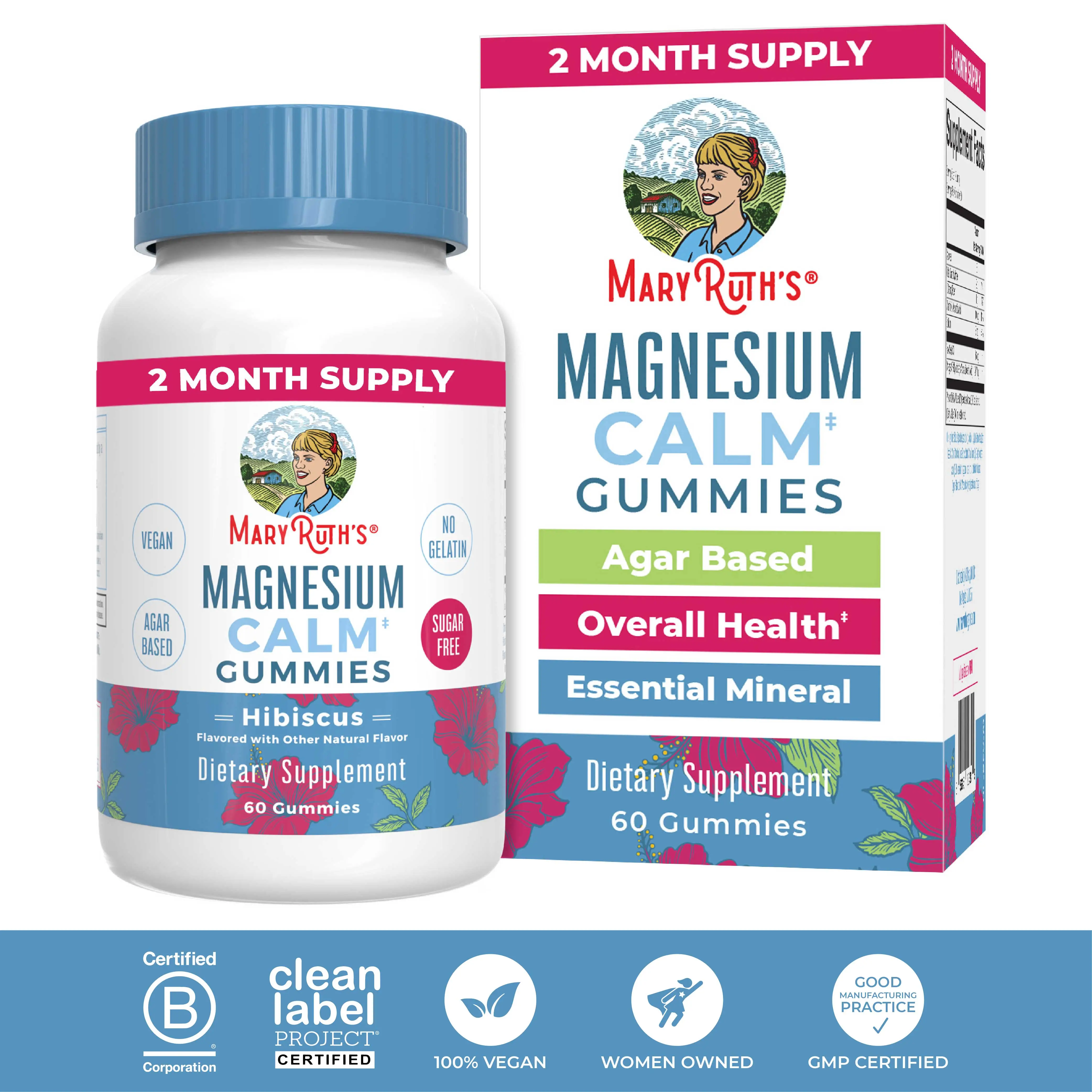 MaryRuth's Adult Magnesium Calm Gummies - 2 Month Supply - Sugar Free - Bone Health - Calcium Absorption - Sleep Gummies - Vegan - 60 Count