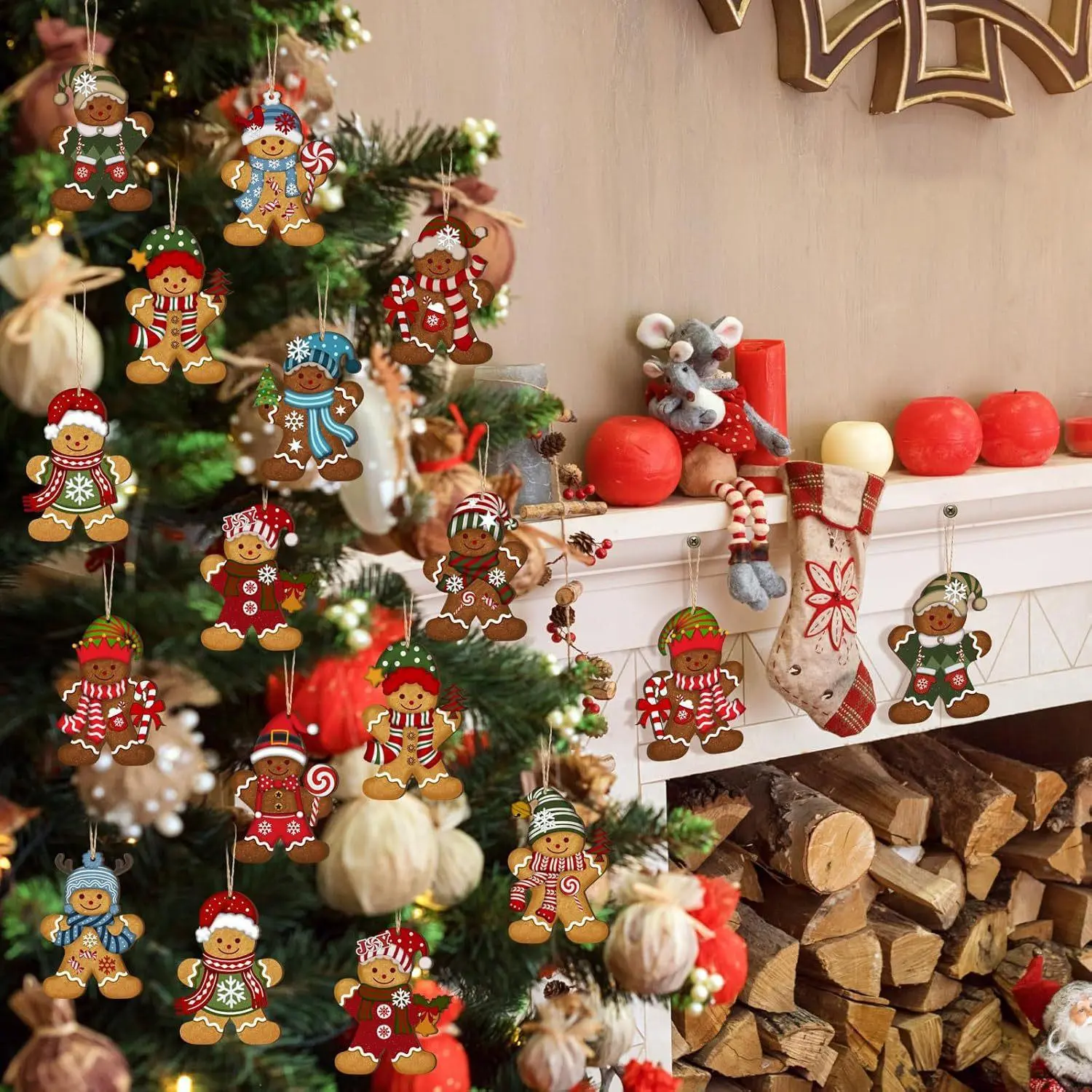 Cute Wooden Christmas Decorations Set, 12/24/36 Pieces Gingerbread Man Ornaments for Tree Room Kitchen, Perfect Holiday Home Party Supplies