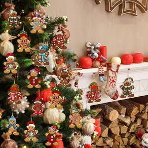 Cute Wooden Christmas Decorations Set, 12/24/36 Pieces Gingerbread Man Ornaments for Tree Room Kitchen, Perfect Holiday Home Party Supplies