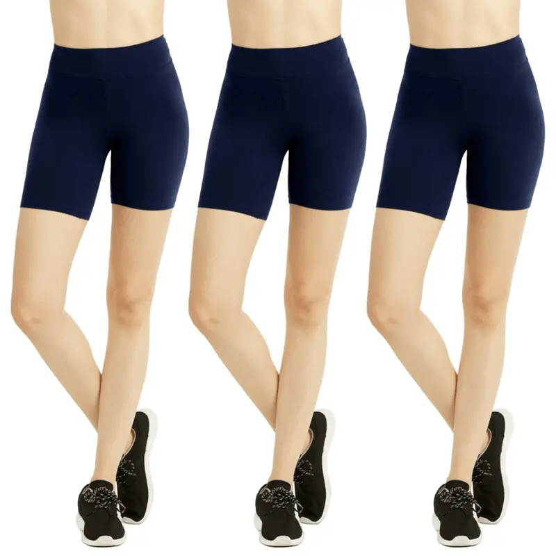 Women's 3-Pack Breathable Cotton Short Leggings - 5" Modest Cover, Wide Waistband Smooths Tummy, Biker-Style Cut Adds Athleisure Edge, High-Waisted, No See-Through, Tummy Control Activewear for Workout, Cycling