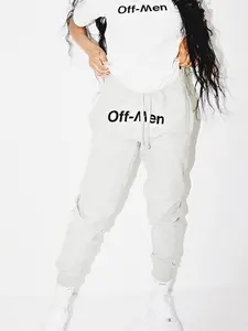 Relaxed Fit Embroidered Text Grey Sweatpants loose trouser Womenswear Bottom