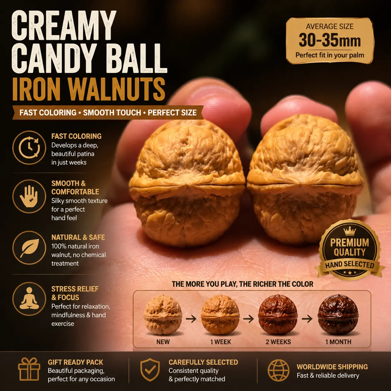 Creamy Candy Balls Iron Walnut Pocket-sized stress fidget toy Pokemon Walnut Chinese of Frog walnuts,Hand Fidget Toy,Replace mindless phone scrolling，Natural Collectible Stress Reliener peace & Rolling walnuts builds focus & patience