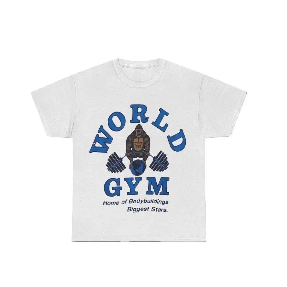 VINTAGE WORLD GYM Mens Casual Crew Neck T Shirt, 90s Graphic Tee, Cotton Shirts, Gym Shirt, Machine Washable