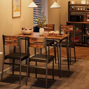 Brown Dining Table with 4 Chairs,Kitchen Table and Chairs for 4, 5 Piece Dining Table Set for 4 Dining Room Table Set, Dinner Table Set for 4, Rectangular 4 Seater Dinette Set