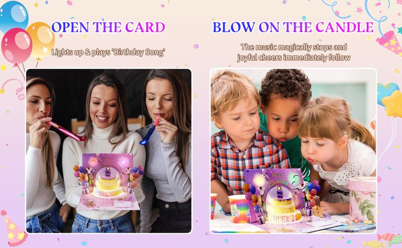 Musical 3D Pop-Up Birthday Card with Lights & Fireworks Cake – Sings 'Happy Birthday', Includes DIY Age Numbers + Envelopes | Perfect Gift for Women, Men, Mom, Dad, Kids & Teens