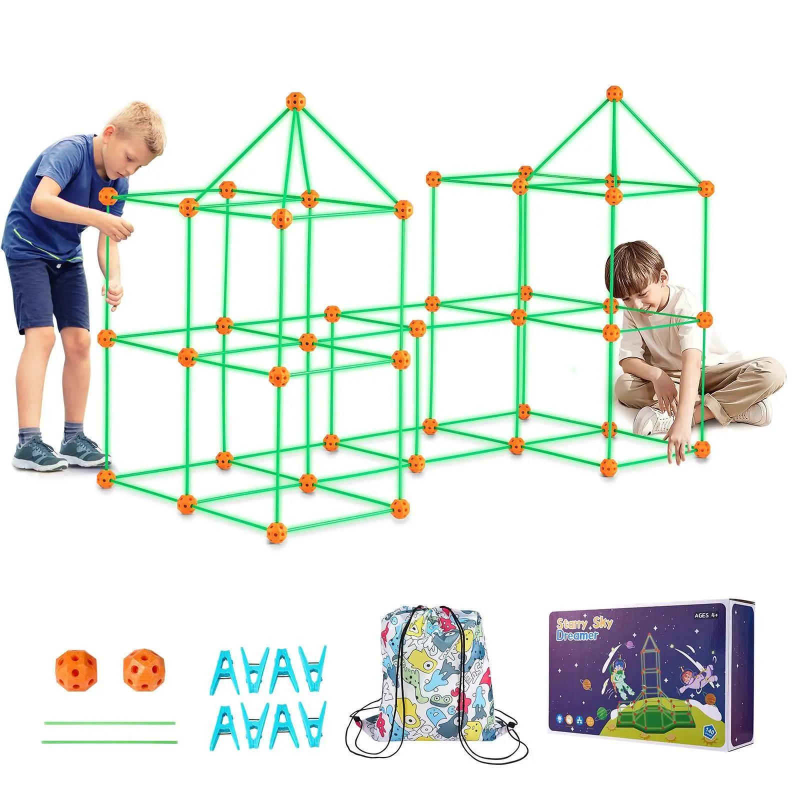 【SummerFinds】VEVOR Fort Building Kit ,  140PCS Glow in The Dark Building Toys, Educational Gift for 4 5 6 7 8+ Year Old Boys & Girls Indoor Play Tent Construction Toys with 96 Rods and 44 Balls  Christmas gift
