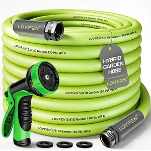 LOVFEN 75Ft 5/8 Inch x 150 PSI Flexible Leakproof Rubber and Plastic Garden Hose| Durable Green Hose for Home, Outdoor, Lawn, Patio| Safe Drinking Water, American Standard Threaded Connections