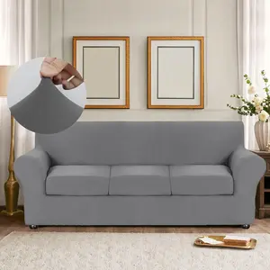 Solid Color Sofa Cover with 2/3/4 Counts Cushion Cover, 1 Count Durable Fabric Elastic Sofa Slipcover, Furniture Protector for Living Room Hotel