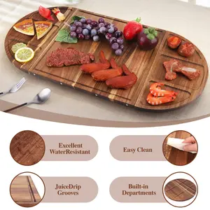 Acacia Wood Serving Tray Charcuterie Tray Multi-Function Charcuterie Platter with Grooves Charcuterie Board Magnetic for Cookie Dessert Snack NEW