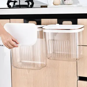 Kitchen Compost Bin with Lid Large Capacity Hanging Bin with Lid, Clear Wall Mounted Bin for Kitchen Cabinet Doors, Small Under Sink Bin for Cabinets, Bathrooms, Organizer