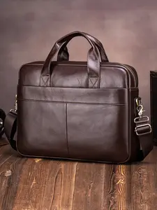 SCHLATUM Genuine Leather Briefcase Bag, Handheld Crossbody Laptop Case, Vintage Simple Men's Travel Shoulder Bag, Holiday Gift, All Seasons