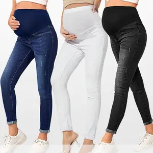 Autumn/Winter Maternity High-Waist Stretch Denim Jeans with Belly Support and Hip Lift