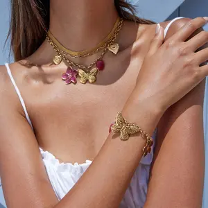 Emma's Heart | Coastal Layered Charm - 18K Gold Plated Stainless Steel, Multi-Element Stacked Bracelet