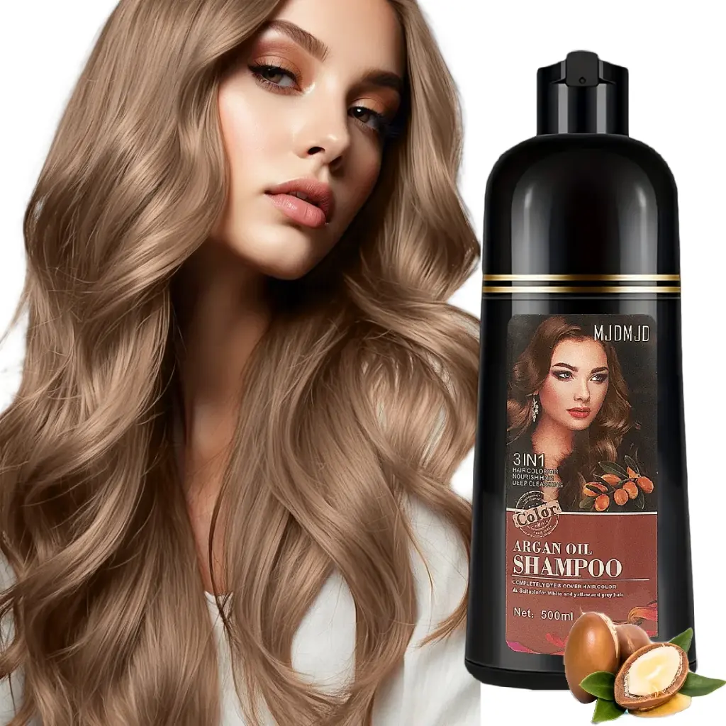 3 in 1 Light Brown Argan Oil Hair Dye Shampoo - Long-Lasting,Natural Plant Pigments,Refreshing,Safefor Scalp,Quick Gray Conceal for All Hair Types,Hair DyeShampoo,Stylish Hair Care,Sleek Bottle Design,Moisturizing Ingredients