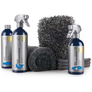 The Rag Company - Premium Car Cleaning Kit - Includes Car Wash Soap, Car Interior Cleaner, Exterior Spray, Drying Towel, Wash Mitt, Microfiber Towels - 8 Piece Kit