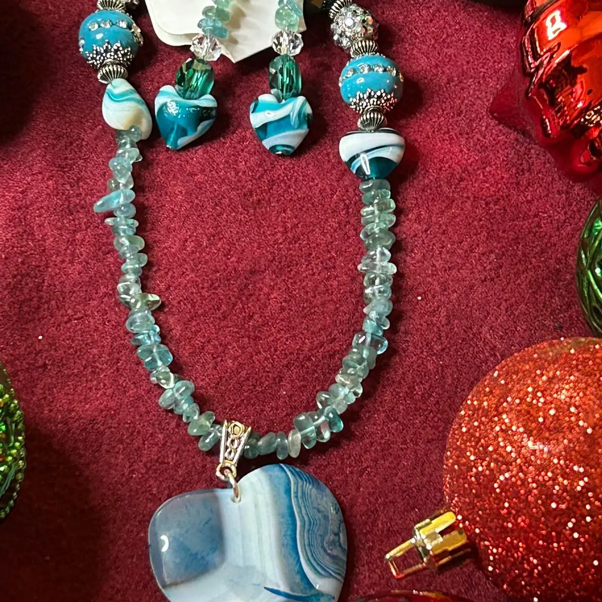 Aqua Natural Gemstone necklace Set