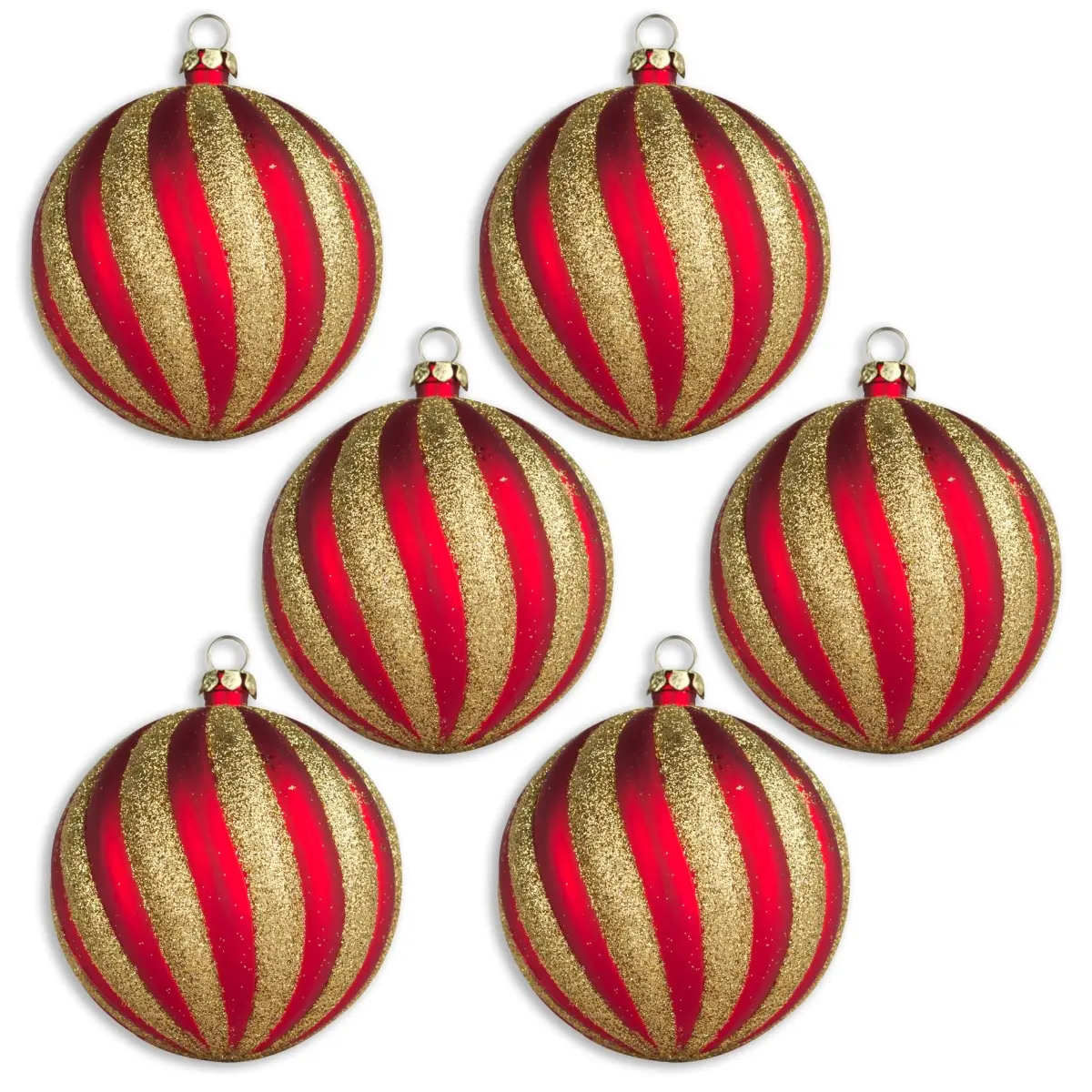 212 MAIN Shine Enhancing Swirl Ball Christmas Ornaments - 70mm x 2.75in Red & Gold, Light Weight, Pack of 6, Gold Ball Hanging Ornaments for Artificial Christmas Tree, Home Holiday Decor, Holiday Decorations