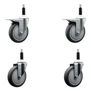 212 MAIN Lockable Furniture Moving Wheel Swivel Expanding Stem Caster, SCC-EXTTL20S514-TPRB-2-S-2-78 Model, 5 in. Gray Thermoplastic Rubber Wheels, 0.87 in. Stems - Set of 4, Lockable Wheels