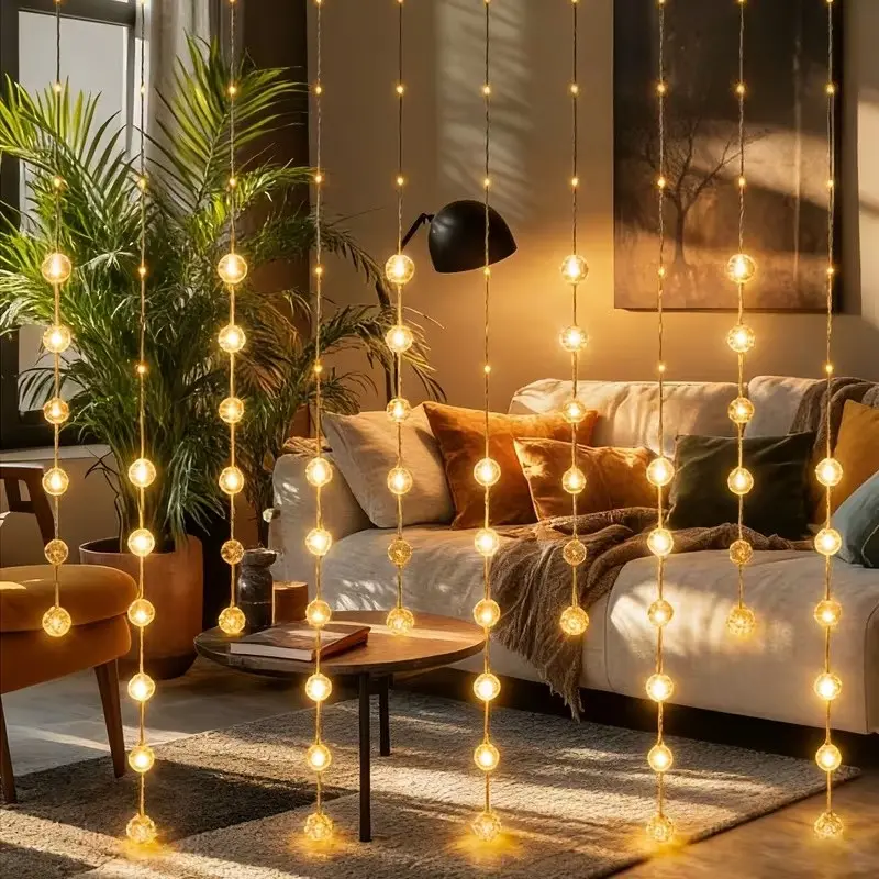 LED Crystal Bubble Ball Curtain Lights String, USB Powered, High Brightness, 8 Flash Modes, Atmosphere Light, Decorative Led Light, Led Lights Bedroom, Indoor Living Room Cafe Bookstore Decor