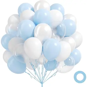 60pcs 12inch Blue and White Balloons Clear Pearl White Light Blue Balloons for Baby Shower Birthday Party Decorations
