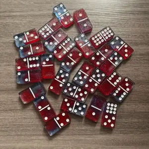 Blue Red and White Dominoes - Assorted Colors, Circular Design, Ideal for Educational Games and Activities