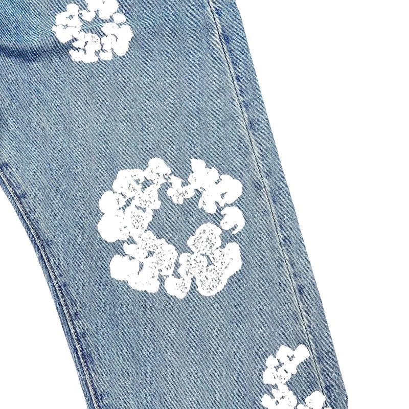 Denim Tears x Levi's 501 Cotton Wreath Logo Jeans Light Wash Indigo White