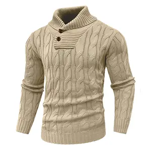 Kaviana Men's Turtleneck Sweater with 3D Jacquard Texture for Business Casual Commuting Beige Cable Knit