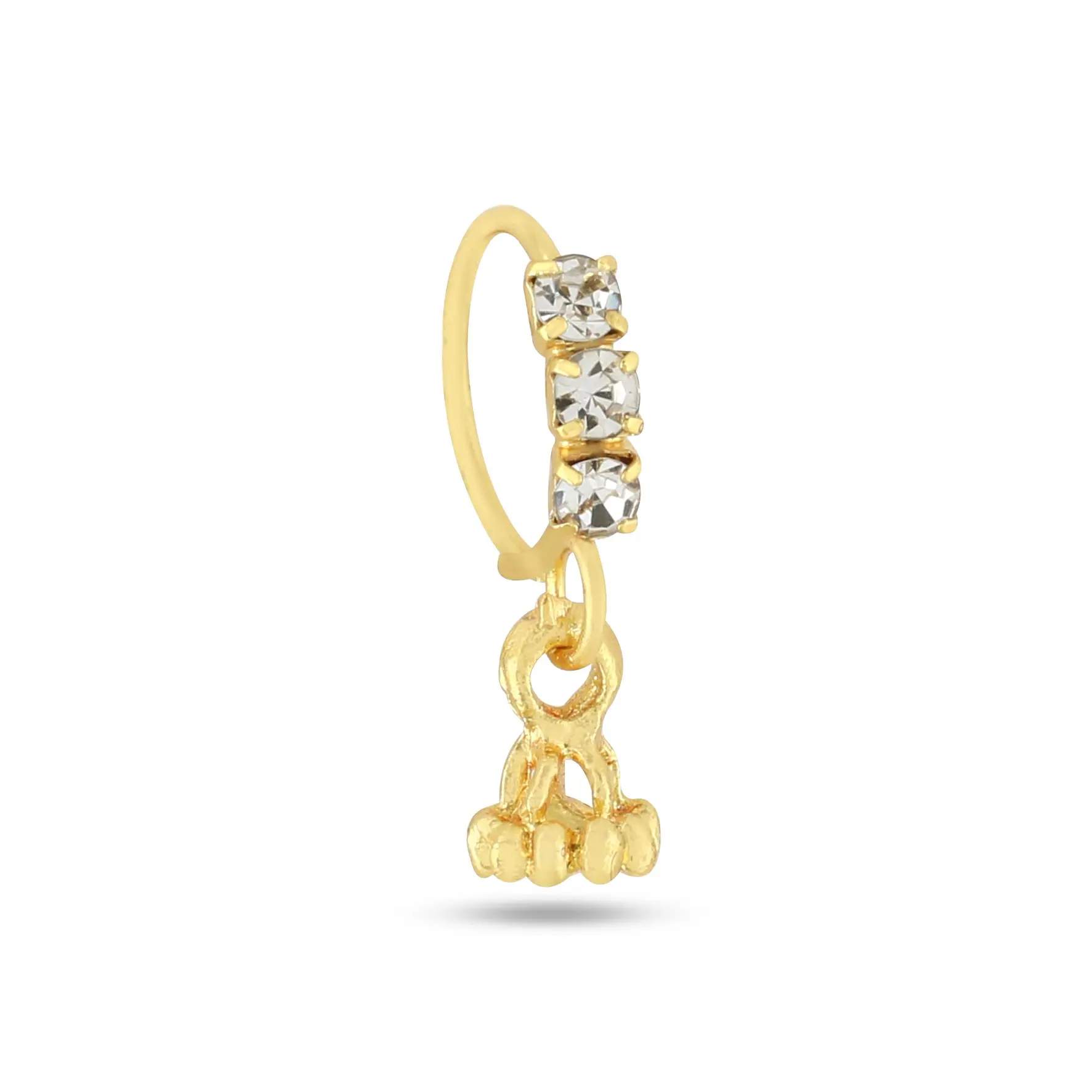 3 Stone Dangling Crown Nose Ring 20 gauge
