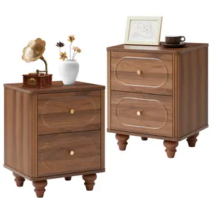 Giratree 2 3 Drawer Fluted Mini Small Dresser for Bedroom Set of 2, Mid Century Modern Nightstand Bedside End Table, Wood Storage Dresser Organizer for Bedroom Living Room