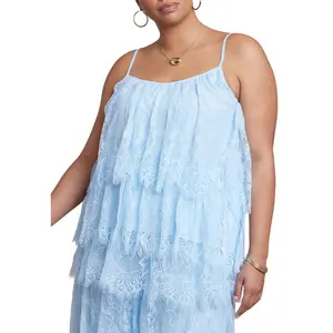ELOQUII Women's Plus Size Asym Lace Babydoll Top