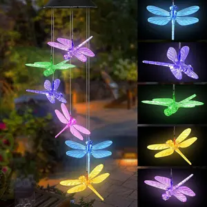 Solar Dragonfly Wind Chime Light 6 Color-Changing LED Garden Decor Auto On/Off with Light Sensor Waterproof for Outdoor Patio Yard Magical Night Ambiance Gift