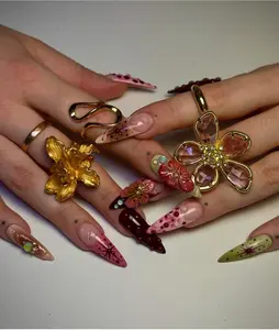 Luxury Floral Handmade Press on Nails/Long Stiletto Summer Vacation Fake Nails/Custom Acrylic Glue On Nails/Gel Nails Press On/Gift for Her