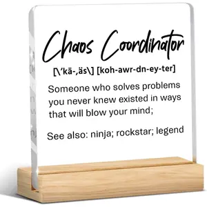 Chaos Coordinator Clear Acrylic Sign Desk Decor, Thank You Gifts for Women Men Appreciation Gifts for Coworker Manager Colleagues Boss Coach Mom Secretary Teacher, Suitable for Christmas Birthday
