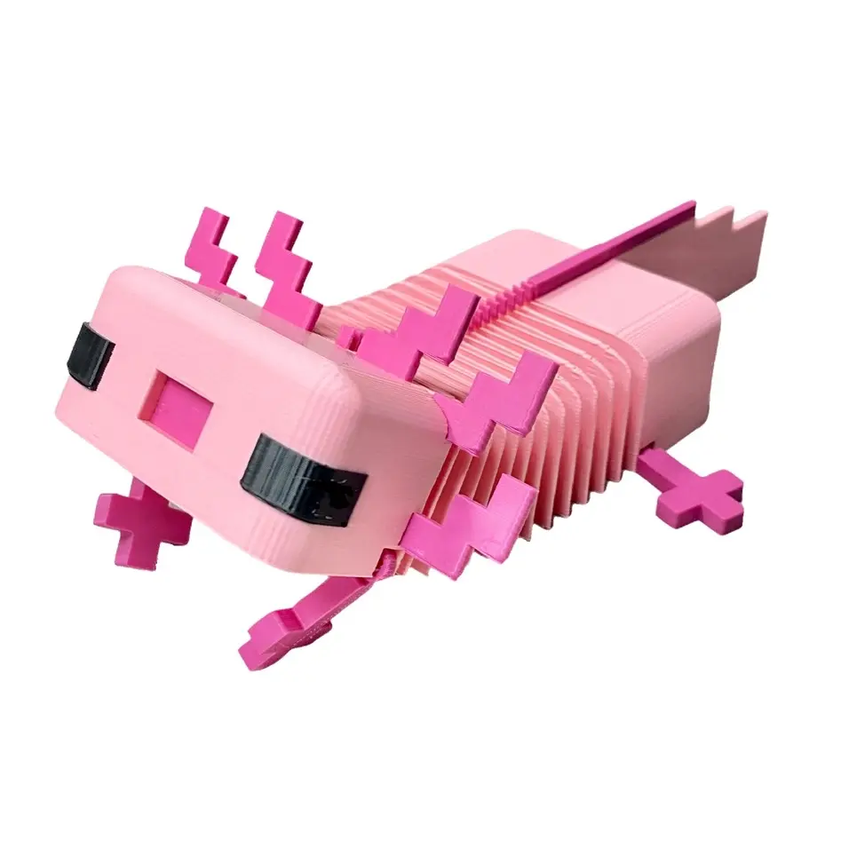 Axolotl Adult Fidget Toy - 3D Multicolored Pixelated Design, Jiggly Movement, Made in USA, Fun Desk Decor for Minecraft Fans