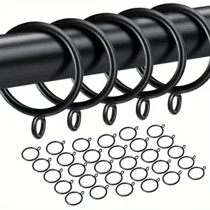 30 Pcs 1.5in Metal Black Curtain Ring Set with Eyelets, Suitable for 1.25-inch Curtain Rods, Suitable for Window Curtains, Bathroom Curtains
