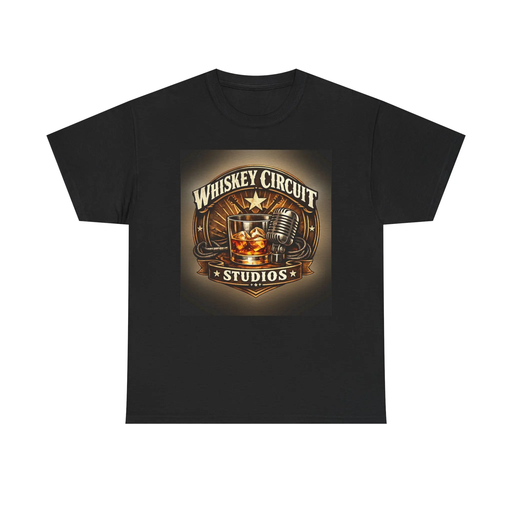 Whiskey Circuit Studios Tee | Whiskey Glass, Microphone, Vintage Logo