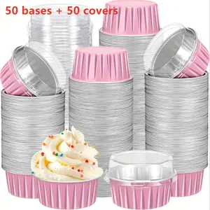 100 Sets Farm Cow Theme Dessert Cups with Lids, Heart & Round Foil-Lined Baking Cups, Oven Safe, Bakeware, Party Dessert Table Decor for Cupcakes Muffins Pudding Jelly Tiramisu, Birthday Holiday Party Home Baking Bakery Takeout, Baking Supplies