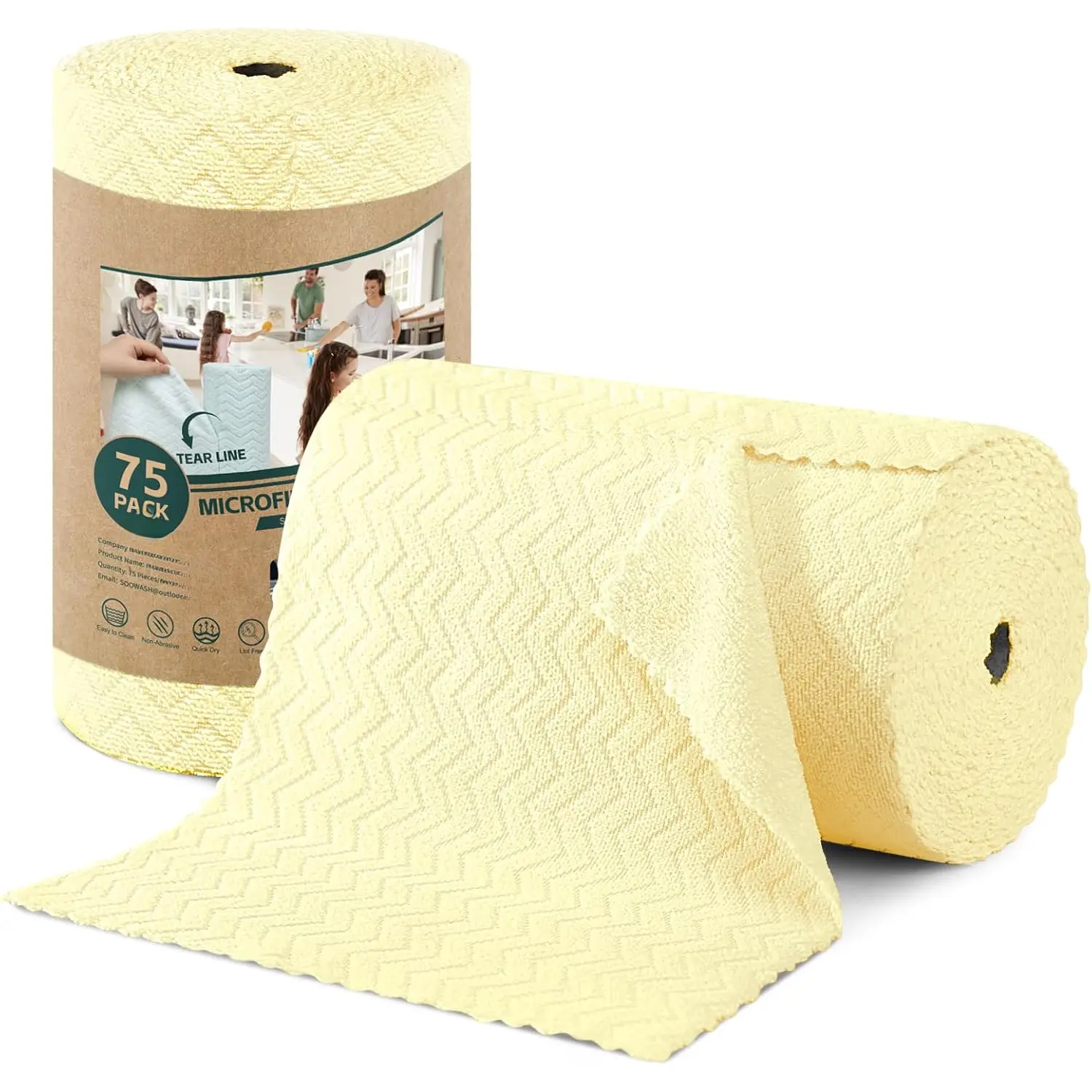 Microfiber Cleaning Cloths Roll, 75 Pack   Microfiber Towels Roll, 12" x 12" Lint Free Rags,  Cleaning Cloths, Washable, Scratch Free,Ultra Absorbent Dish Rags(Yellow Ripple)