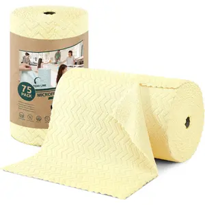Microfiber Cleaning Cloths Roll, 75 Pack   Microfiber Towels Roll, 12" x 12" Lint Free Rags,  Cleaning Cloths, Washable, Scratch Free,Ultra Absorbent Dish Rags(Yellow Ripple)