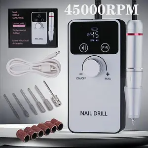Professional Electric Nail Drill Machine Set, 1 Set Rechargeable Nail File, Nails Accessories, Gel Nail Polish Sander, Low Noise Manicure Nail Drill Machine Set