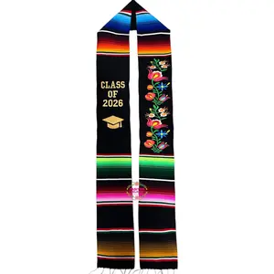 *2026* Black Floral Tulipán Graduation Stole Sarape Sash IN STOCK