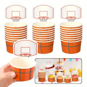 24 Sets Basketball Hoop Snack Cups with Cards,8 oz Disposable Paper Basketball Party Cups,Sports Balls Treat Food Bowls for Balls Birthday Favors Christmas Party Gifts,Hand Tools Kits